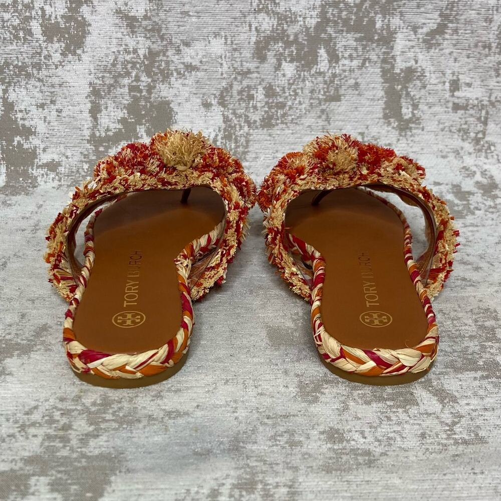 Tory Burch Raffia Thong Flat Sandals in Red - Picture 3 of 8